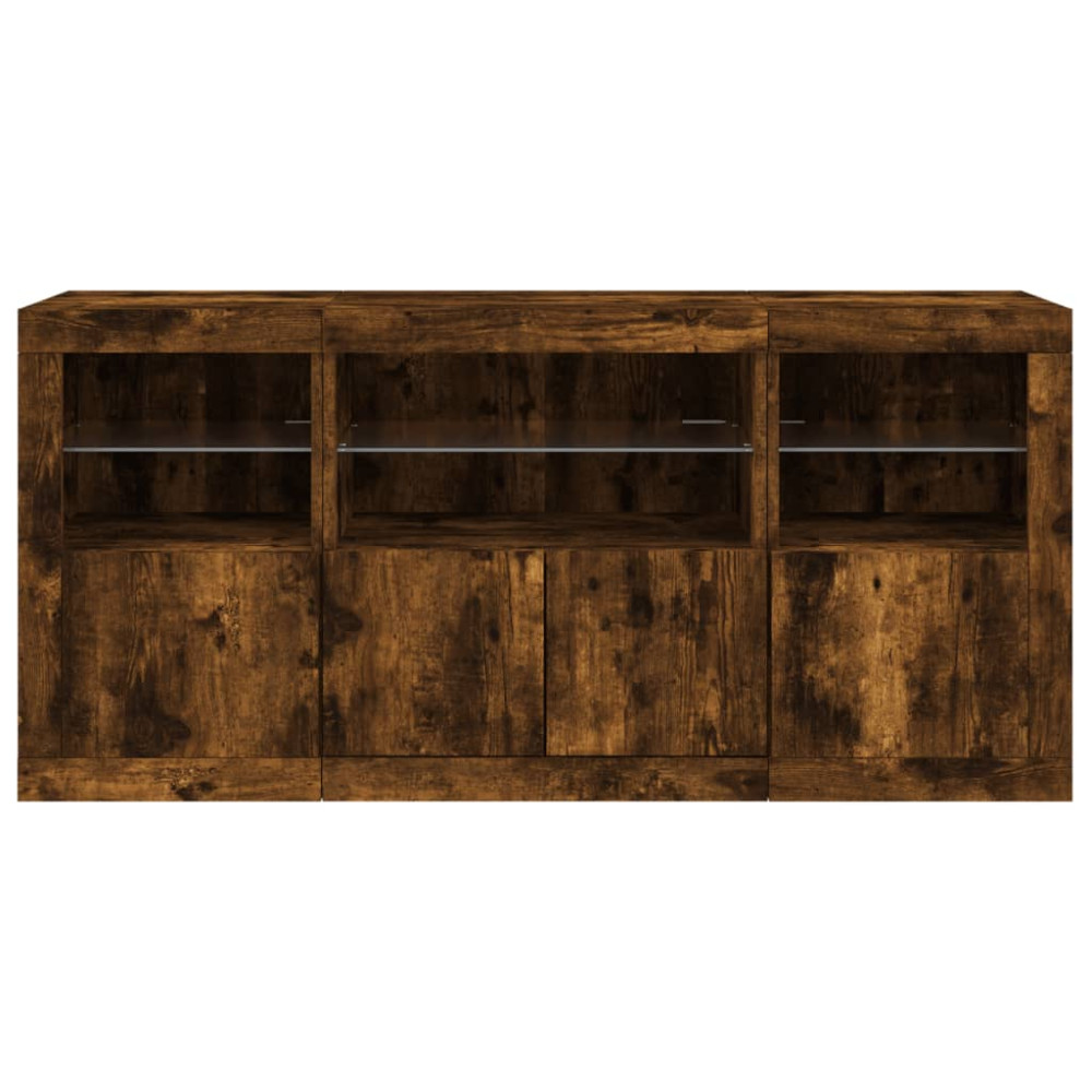 Produktbild för Skänk med LED-belysning rökfärgad ek 142,5x37x67 cm