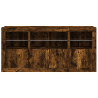 Produktbild för Skänk med LED-belysning rökfärgad ek 142,5x37x67 cm