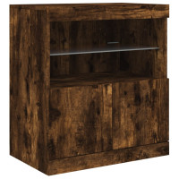 Produktbild för Skänk med LED-belysning rökfärgad ek 142,5x37x67 cm