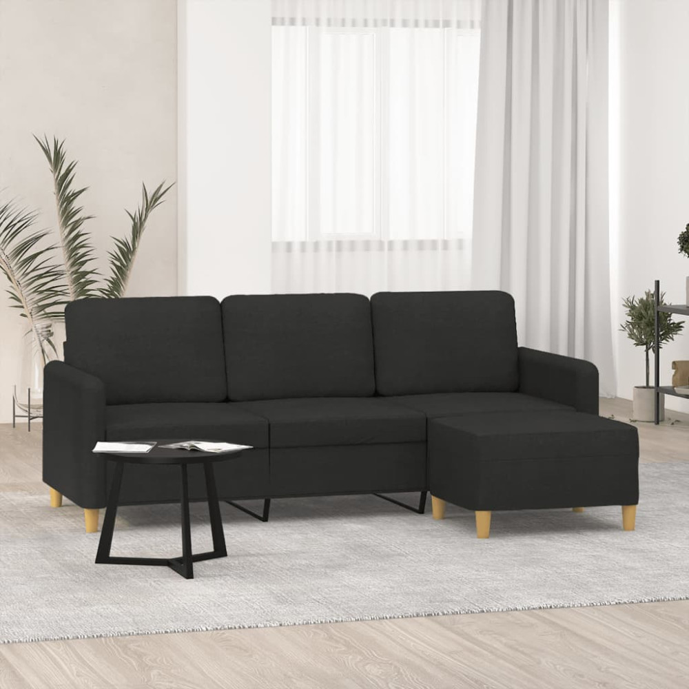 Produktbild för 3-sitssoffa med fotpall Svart 180 cm tyg