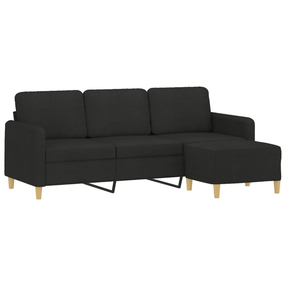 Produktbild för 3-sitssoffa med fotpall Svart 180 cm tyg