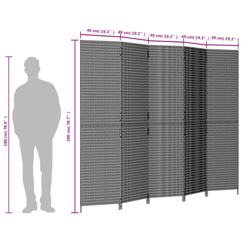 Produktbild för Rumsavdelare 5 paneler grå konstrottning