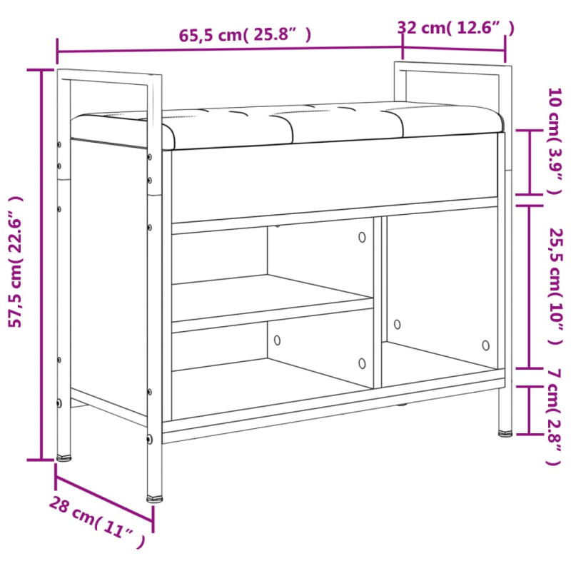 Produktbild för Skobänk sonoma-ek 65,5x32x57,5 cm konstruerat trä