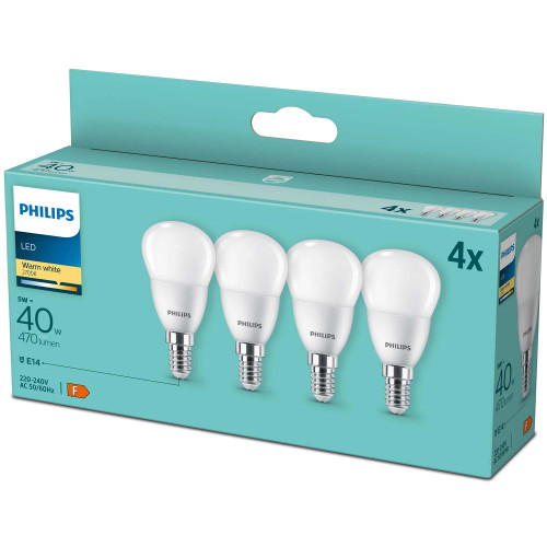 Philips 4-pack LED E14 Klot P45 5W (40W) Frost 470lm
