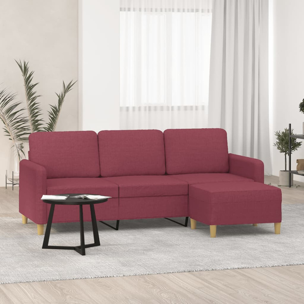 Produktbild för 3-sitssoffa med fotstöd vinröd 180 cm tyg