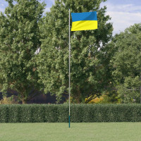 Produktbild för Ukrainas flagga och flaggstång 6,23 m aluminium