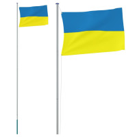 Produktbild för Ukrainas flagga och flaggstång 6,23 m aluminium