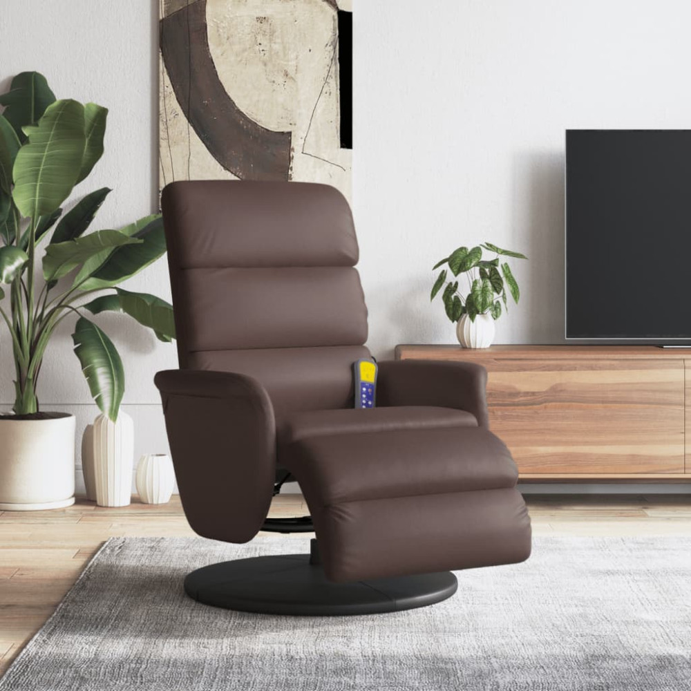Produktbild för Reclinerfåtölj med fotstöd brun konstläder