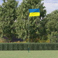 Produktbild för Ukrainas flagga och flaggstång 5,55 m aluminium