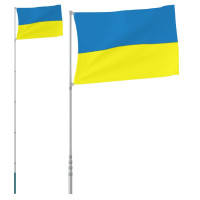 Produktbild för Ukrainas flagga och flaggstång 5,55 m aluminium