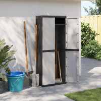 Produktbild för Förvaringsskåp för trädgården grå och svart 65x37x165 cm PP