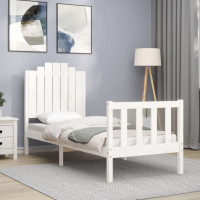 Produktbild för Sängram med sänggavel vit massivt trä