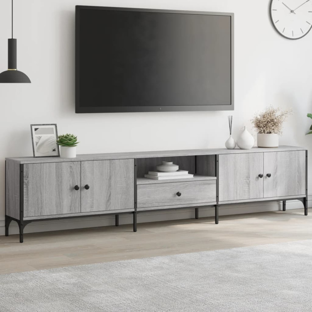 Produktbild för Tv-bänk med låda grå sonoma 200x25x44 cm konstruerat trä