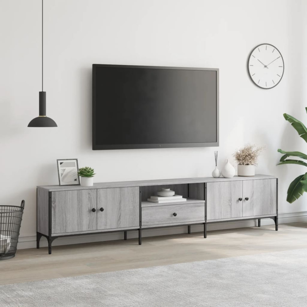 Produktbild för Tv-bänk med låda grå sonoma 200x25x44 cm konstruerat trä