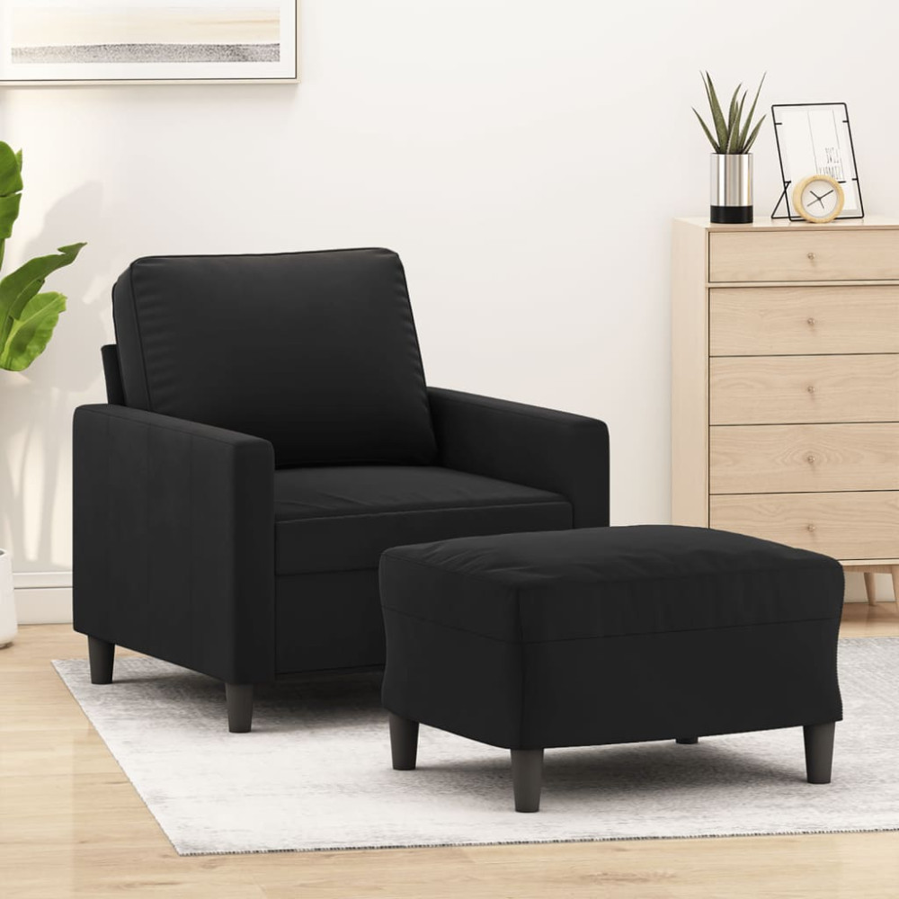 Produktbild för Fåtölj med fotpall svart 60 cm sammet