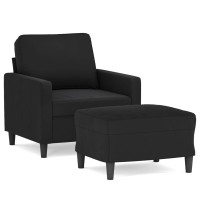 Produktbild för Fåtölj med fotpall svart 60 cm sammet