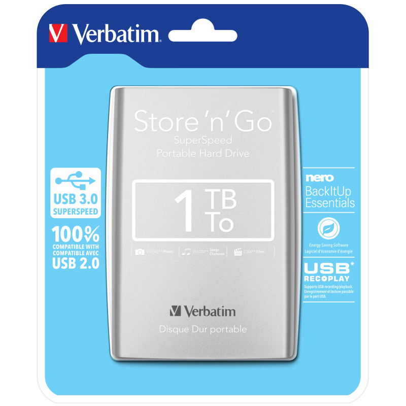 Produktbild för Verbatim Store 'n' Go externa hårddiskar 1 TB Silver