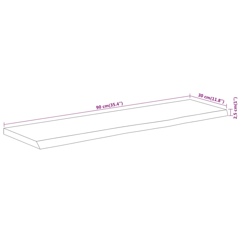 Produktbild för Vägghylla 90x30x2,5 cm rektangulär massiv akacia ojämn kant