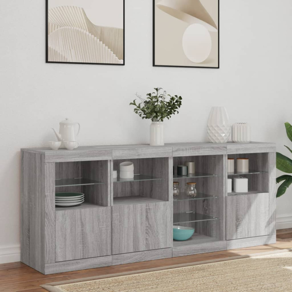 Produktbild för Skänk med LED-belysning grå sonoma 164x37x67 cm