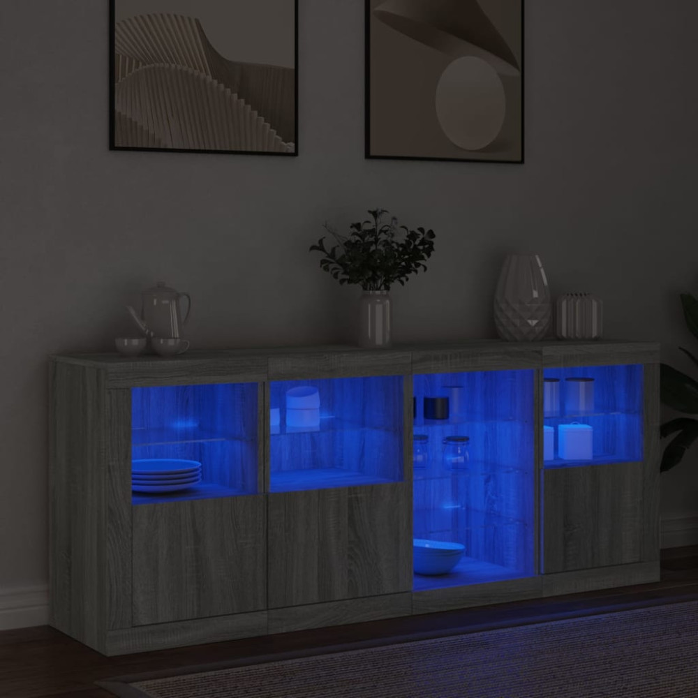 Produktbild för Skänk med LED-belysning grå sonoma 164x37x67 cm