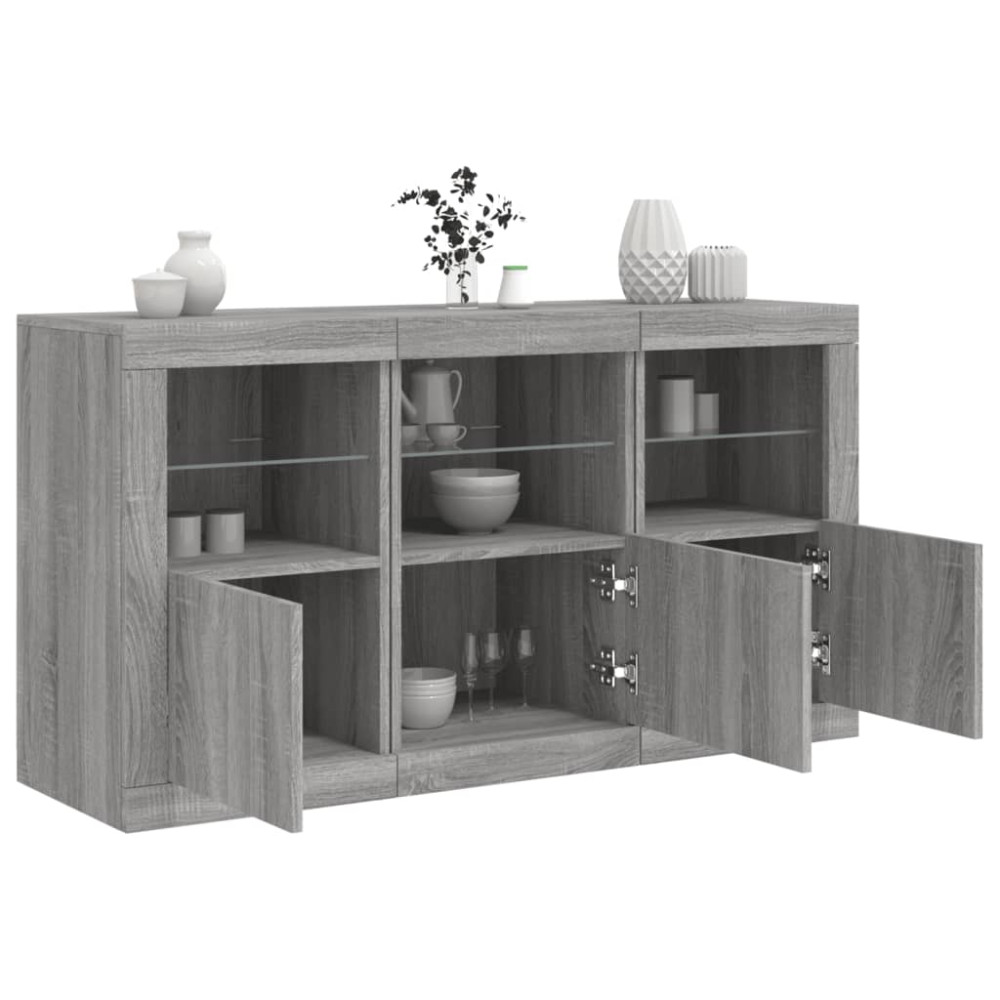 Produktbild för Skänk med LED-belysning grå sonoma 123x37x67 cm