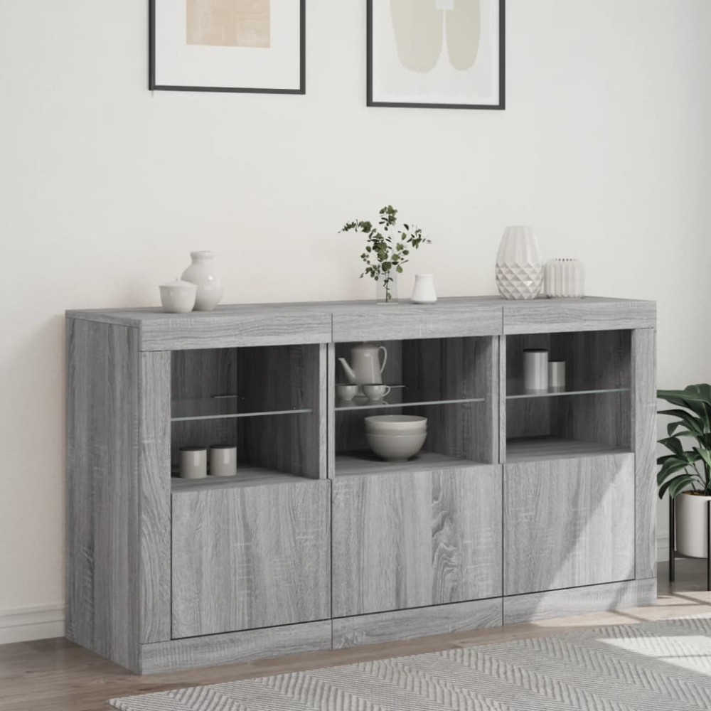 Produktbild för Skänk med LED-belysning grå sonoma 123x37x67 cm
