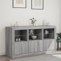 Produktbild för Skänk med LED-belysning grå sonoma 123x37x67 cm