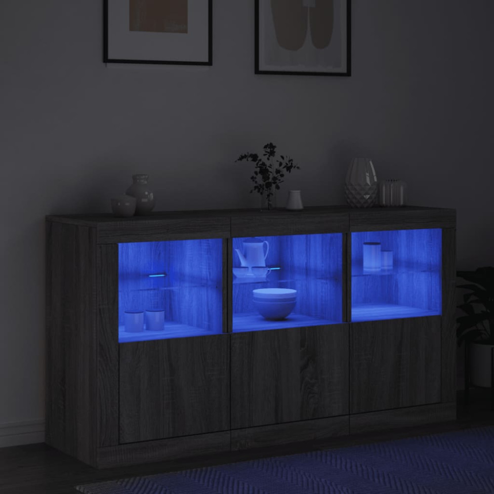 Produktbild för Skänk med LED-belysning grå sonoma 123x37x67 cm