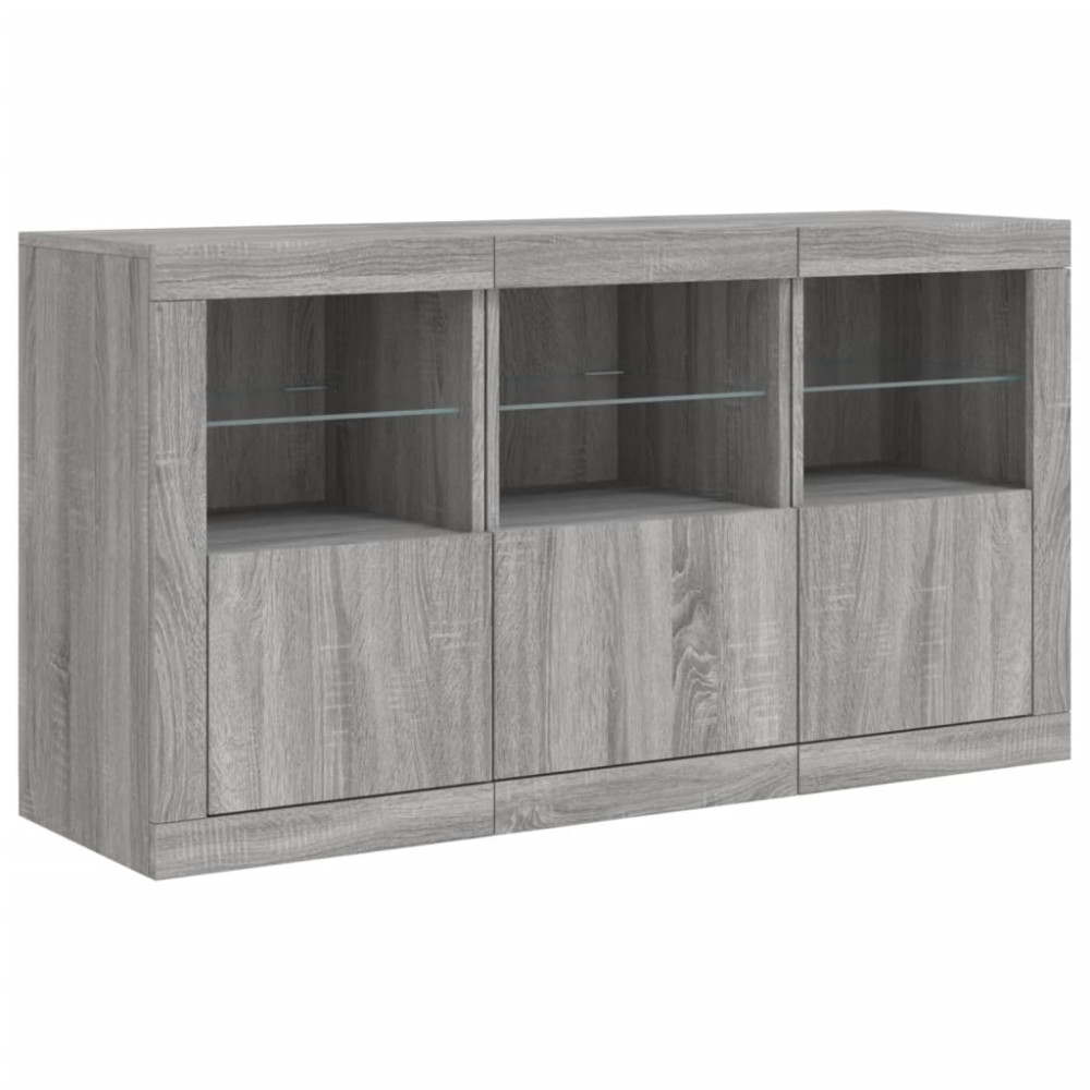 Produktbild för Skänk med LED-belysning grå sonoma 123x37x67 cm
