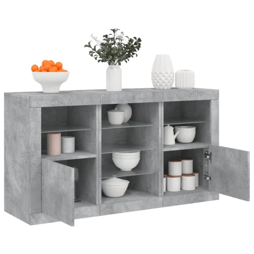 vidaXL Skänk med LED-belysning betonggrå 123x37x67 cm