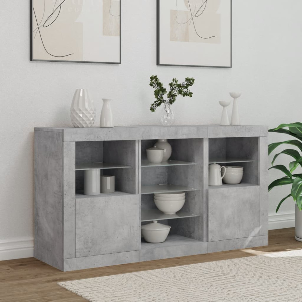 Produktbild för Skänk med LED-belysning betonggrå 123x37x67 cm