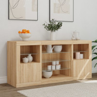 Produktbild för Skänk med LED-belysning sonoma-ek 142,5x37x67 cm