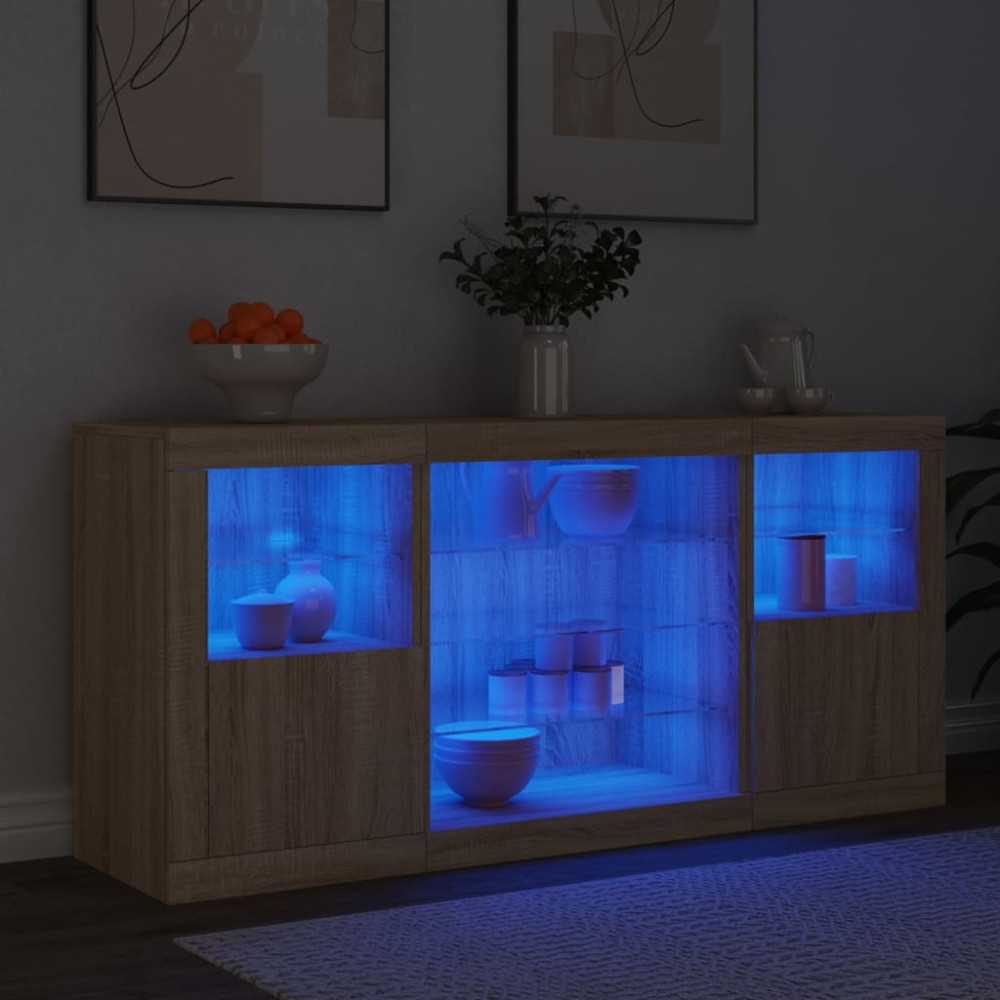 Produktbild för Skänk med LED-belysning sonoma-ek 142,5x37x67 cm