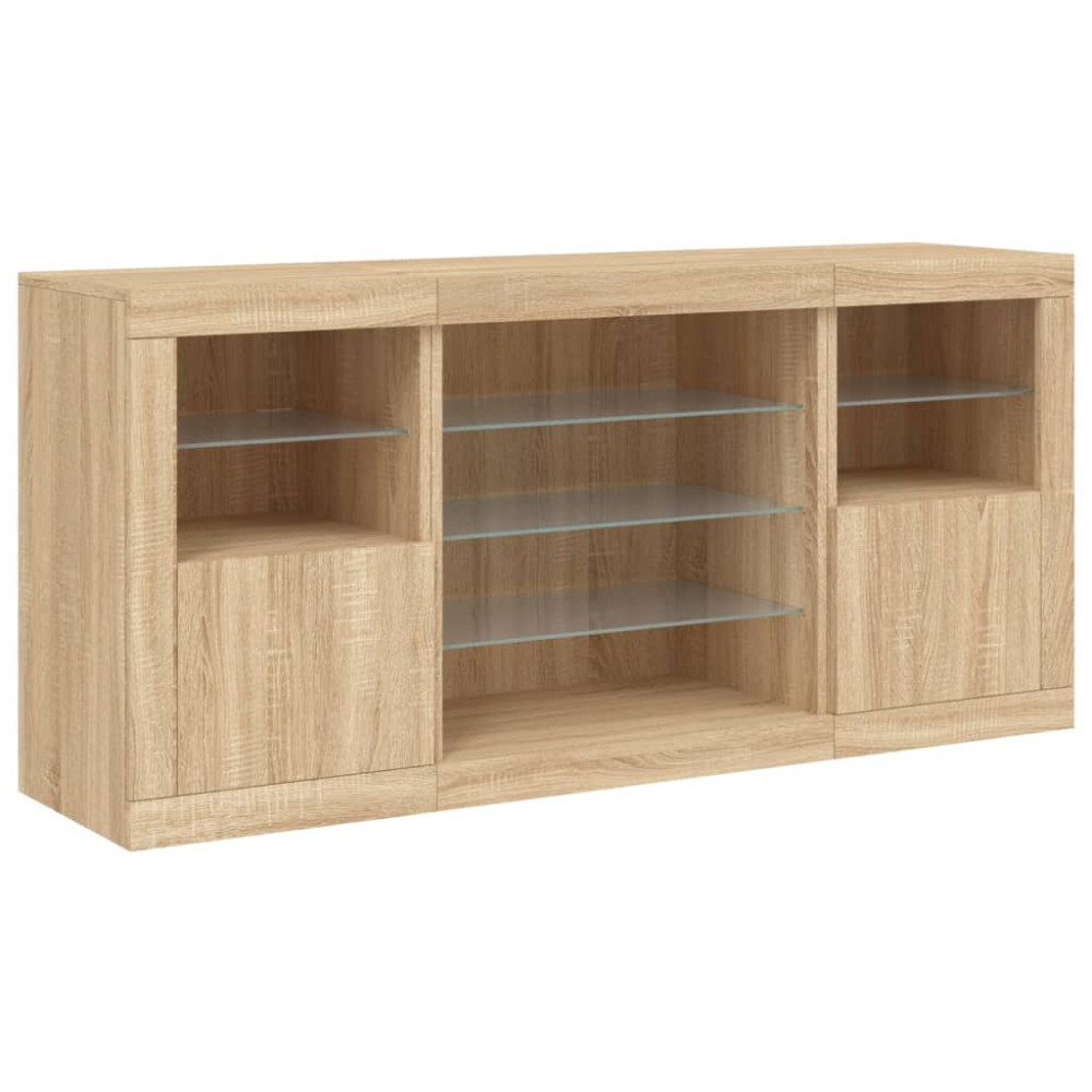 Produktbild för Skänk med LED-belysning sonoma-ek 142,5x37x67 cm