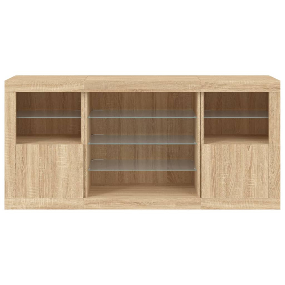 Produktbild för Skänk med LED-belysning sonoma-ek 142,5x37x67 cm