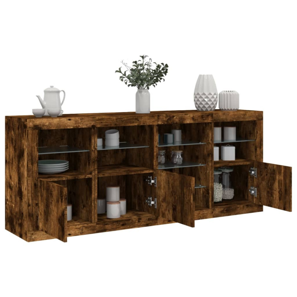 Produktbild för Skänk med LED-belysning rökfärgad ek 164x37x67 cm