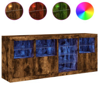 Produktbild för Skänk med LED-belysning rökfärgad ek 164x37x67 cm