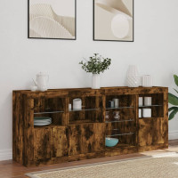 Produktbild för Skänk med LED-belysning rökfärgad ek 164x37x67 cm