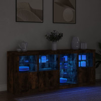 Produktbild för Skänk med LED-belysning rökfärgad ek 164x37x67 cm