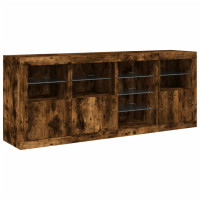 Produktbild för Skänk med LED-belysning rökfärgad ek 164x37x67 cm
