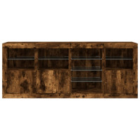 Produktbild för Skänk med LED-belysning rökfärgad ek 164x37x67 cm