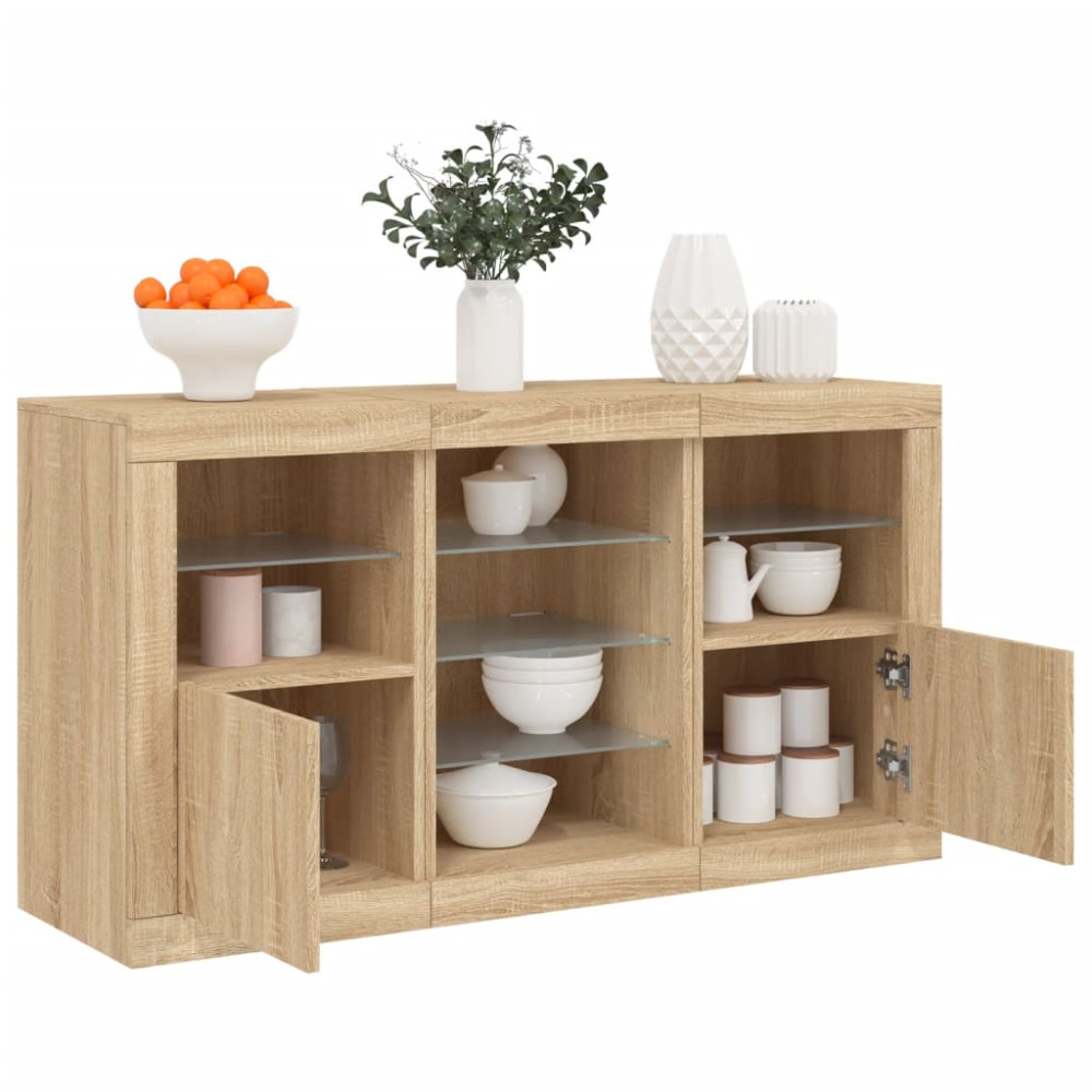Produktbild för Skänk med LED-belysning sonoma-ek 123x37x67 cm