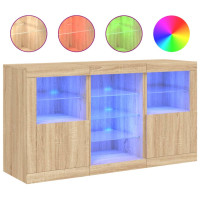 Produktbild för Skänk med LED-belysning sonoma-ek 123x37x67 cm