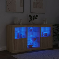 Produktbild för Skänk med LED-belysning sonoma-ek 123x37x67 cm