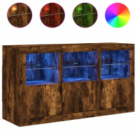 Produktbild för Skänk med LED-belysning rökfärgad ek 123x37x67 cm