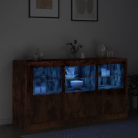 Produktbild för Skänk med LED-belysning rökfärgad ek 123x37x67 cm