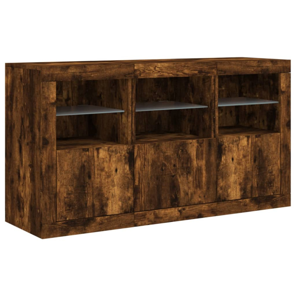 Produktbild för Skänk med LED-belysning rökfärgad ek 123x37x67 cm