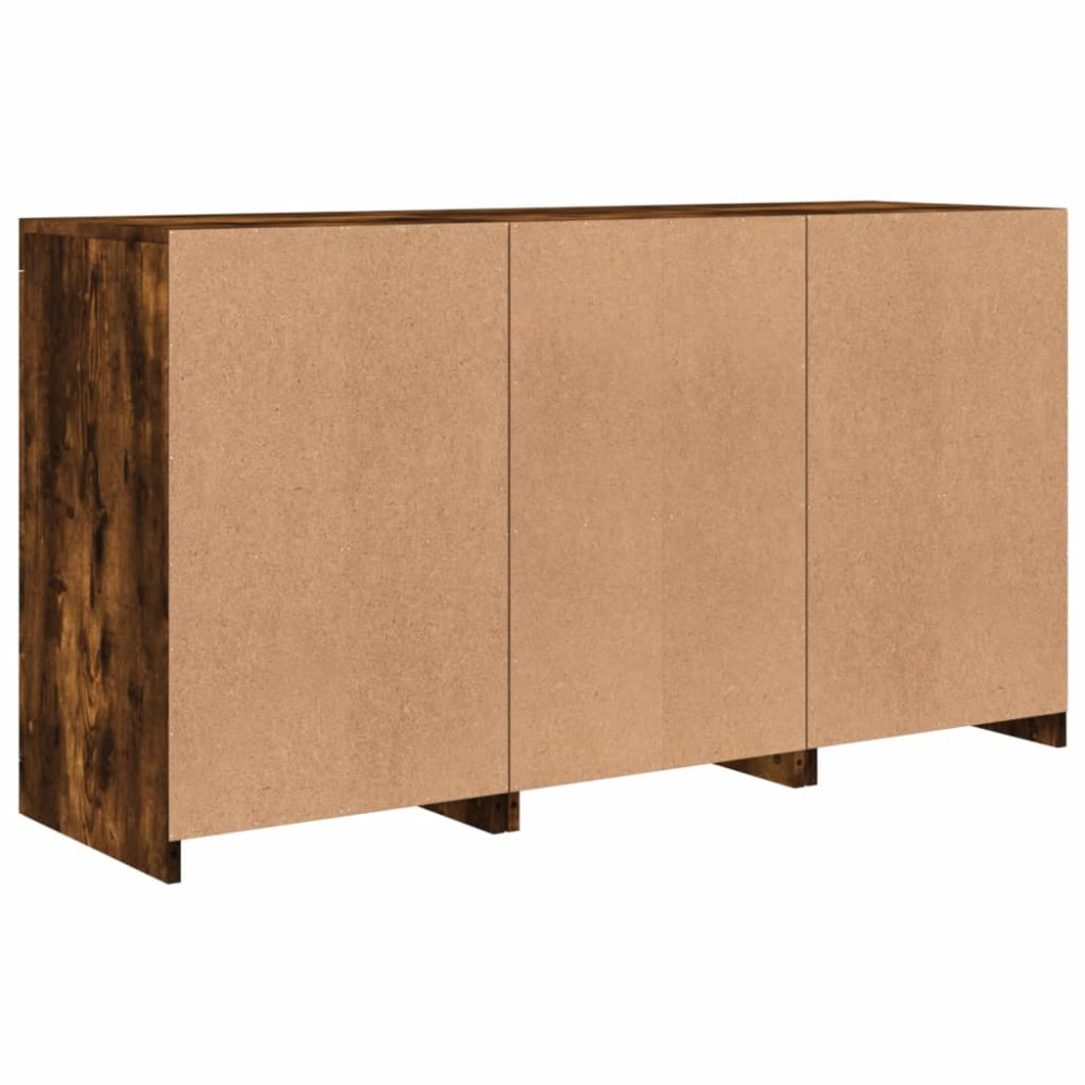 Produktbild för Skänk med LED-belysning rökfärgad ek 123x37x67 cm