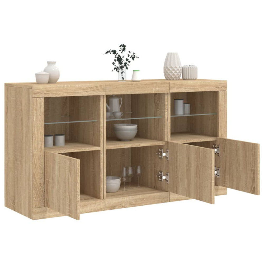 Produktbild för Skänk med LED-belysning sonoma-ek 123x37x67 cm