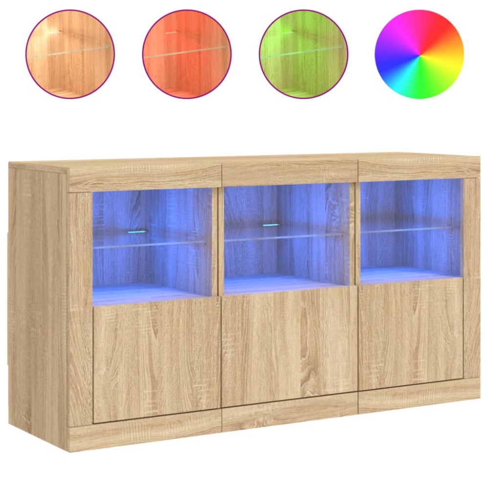Produktbild för Skänk med LED-belysning sonoma-ek 123x37x67 cm